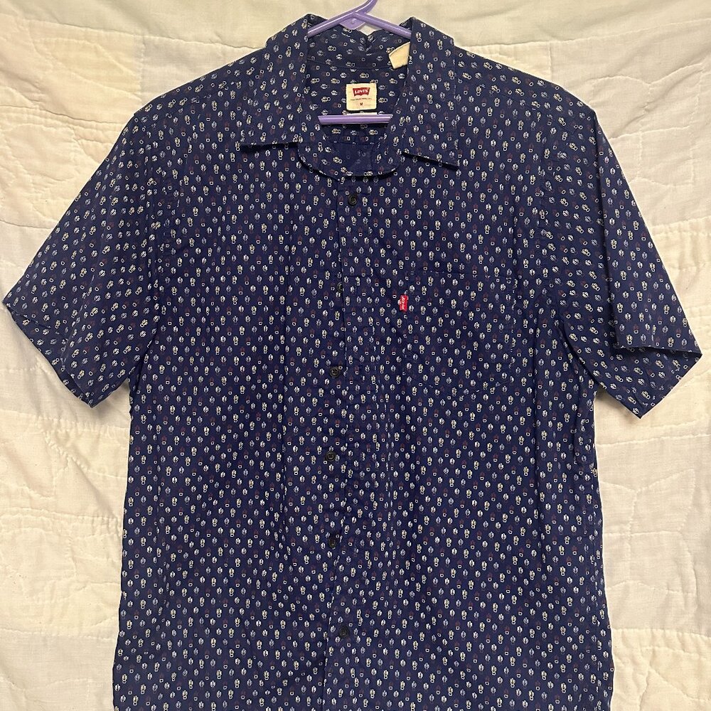 Levis Blue Button Up With Cactus Pattern - image 1